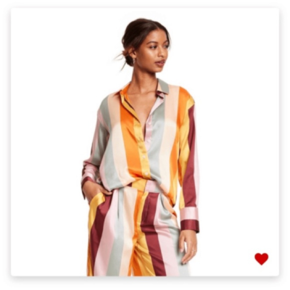 Striped Satin Pajama Set - Multicolor